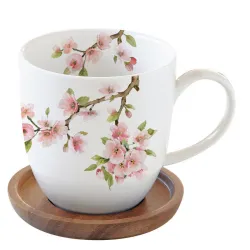Sakura kubek z drewnianym spodkiem 350 ml