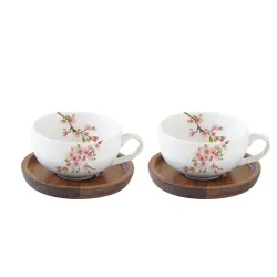 Sakura zestaw 2 filiżanek z drewnianymi spodkami 100 ml