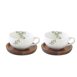 Natura zestaw 2 filiżanek z drewnianymi spodkami 100 ml