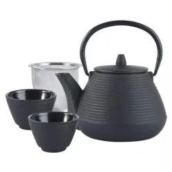 Kinghoff Zestaw Żeliwny zaparzacz do herbaty i dwie czarki 1000 ml