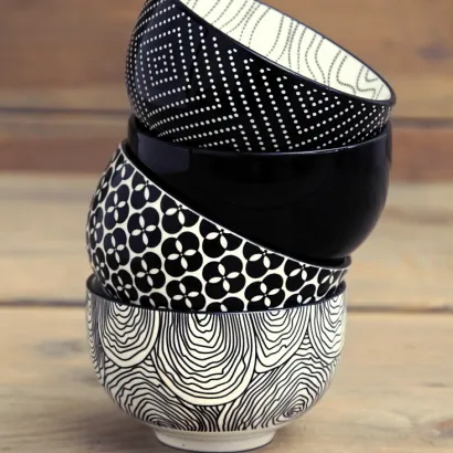 Bredemeijer Pucheng czarki ceramiczne 4 sztuki czarno-białe - zdjęcie 2