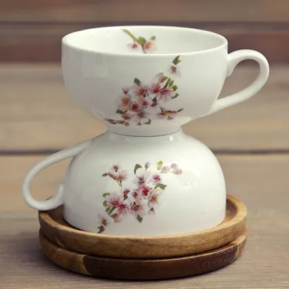 Sakura zestaw 2 filiżanek z drewnianymi spodkami 100 ml - zdjęcie 3