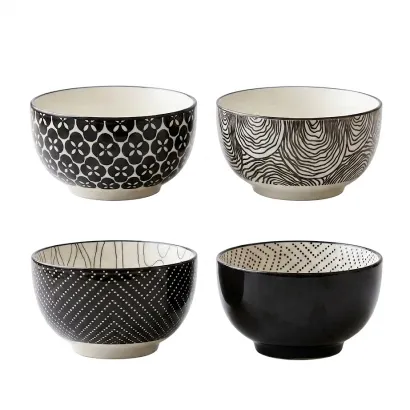 Bredemeijer Pucheng czarki ceramiczne 4 sztuki czarno-białe - zdjęcie 1