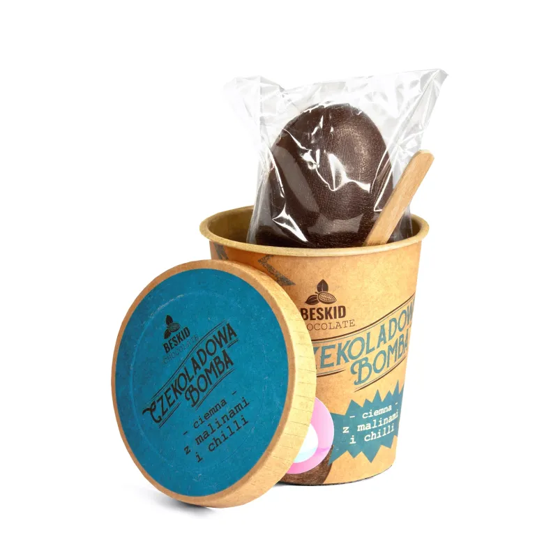 Beskid Chocolate Czekoladowa Bomba Jajo ciemna z malinami i chili waga 45 g - zdjęcie 1
