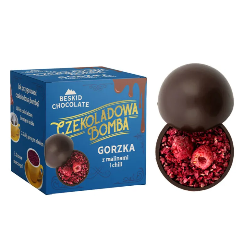 Beskid Chocolate Czekoladowa Bomba ciemna z malinami i chili waga 45 g - zdjęcie 1