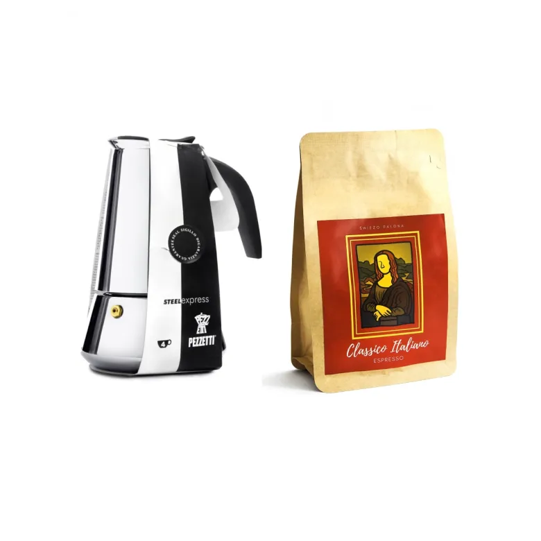 Zestaw Pezzetti Steelexpress 4tz i kawa mielona Classico Italiano do moka
