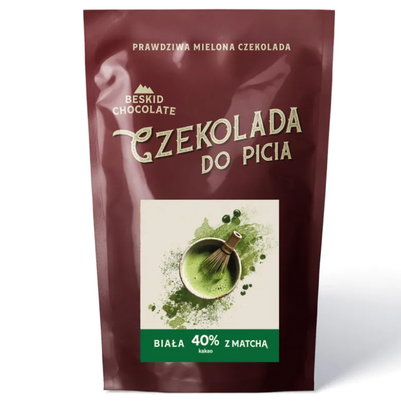 Beskid Chocolate Biała Czekolada do picia 40% z Matchą waga 200 g
