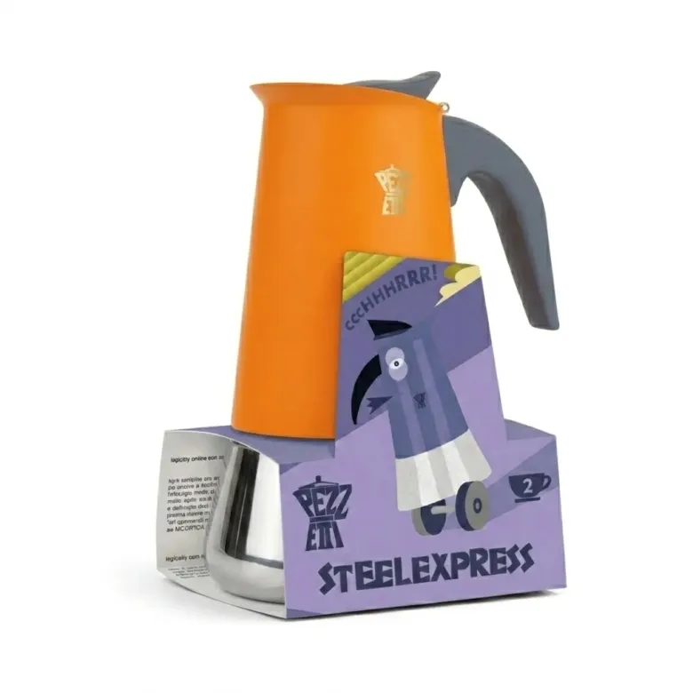 Pezzetti Steelexpress kawiarka stalowa na indukcję 2 tz / 100 ml pomarańczowa - zdjęcie 1